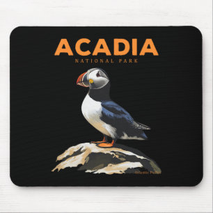 Retro Acadia National Park Atlantic Puffin Bird Lo Mouse Mat
