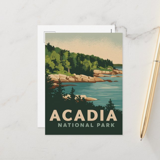 Retro Acadia National Park Bar Harbour Holiday Postcard (Front/Back In Situ)
