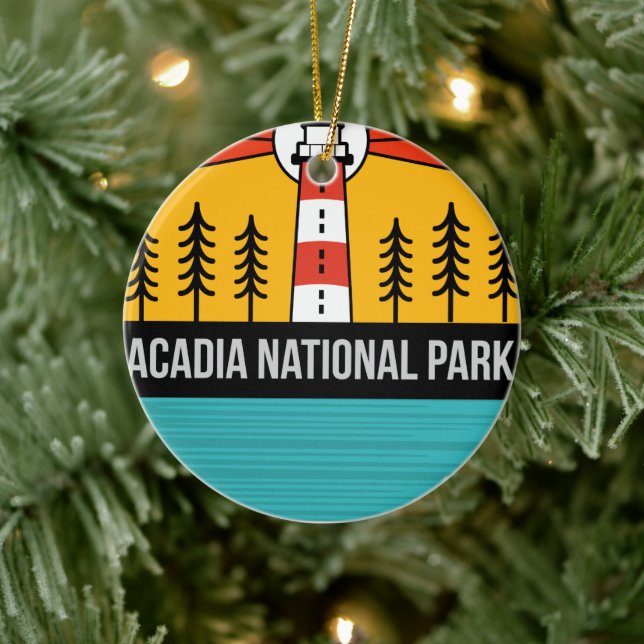 Retro Acadia National Park Maine Portland Souvenir Ceramic Tree Decoration (Tree)