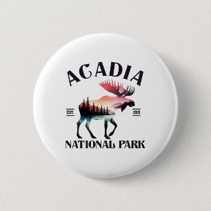 Retro Acadia National Park Moose Forest Camping Hi 6 Cm Round Badge
