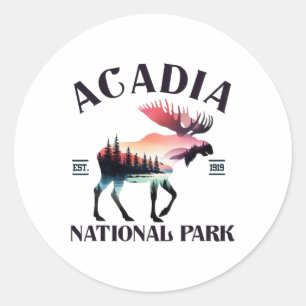 Retro Acadia National Park Moose Forest Camping Hi Classic Round Sticker