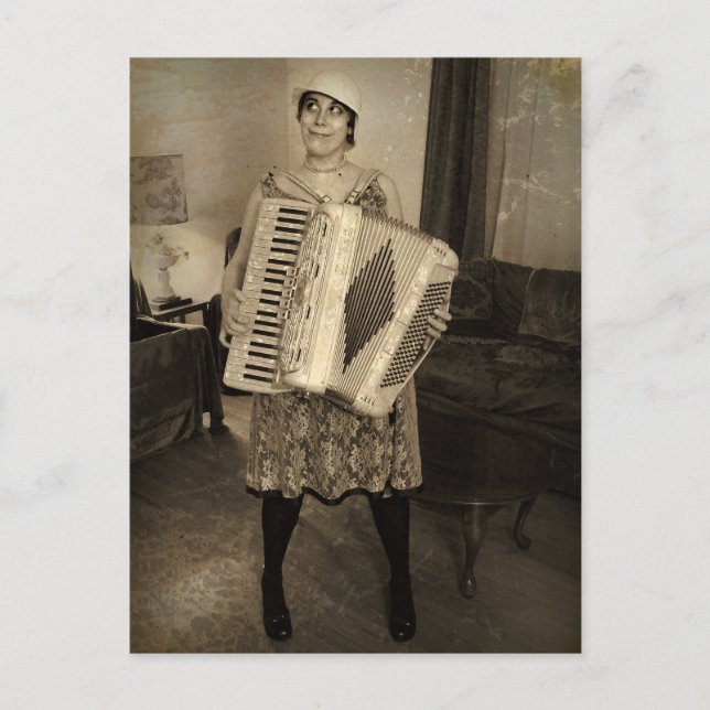 Retro Accordion Girl Postcard (Front)