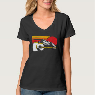 Retro Acoustic Guitar Mountains Sun Surf Style Gra T-Shirt