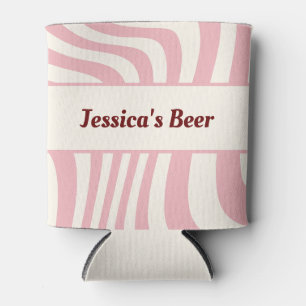 Retro Add Name Groovy Pink Red Blue Yellow Can Cooler