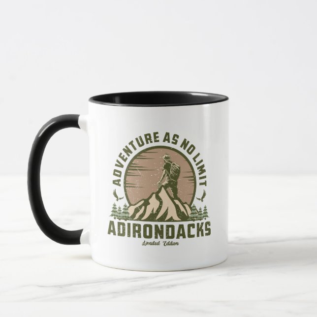 Retro Adirondacks Mountain Hike Sunset T-Shirt Mug (Left)