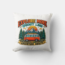 Retro Adventure Camping Throw Pillow