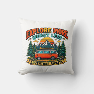 Retro Adventure Camping Throw Pillow