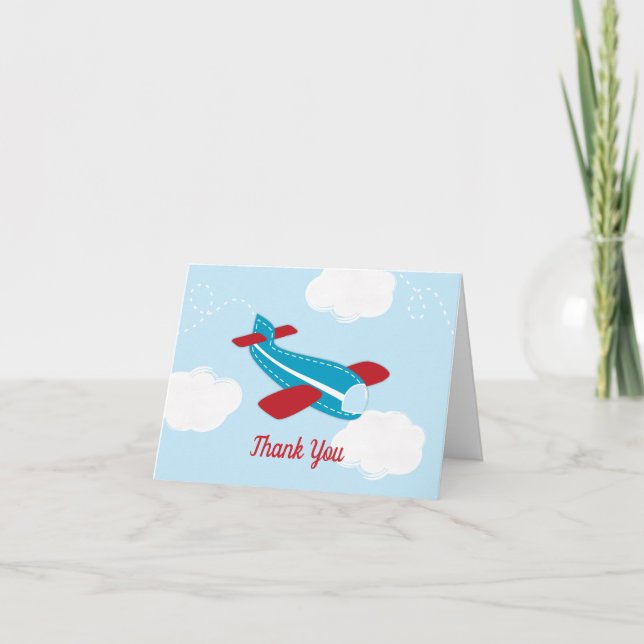 Retro Aeroplane Aviator Baby Shower Thank You Card (Front)