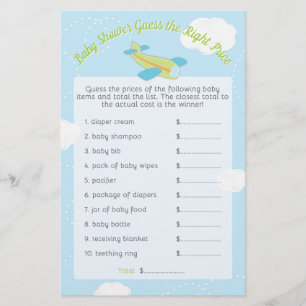 Retro Aeroplane Baby Shower Guess Right Price Game
