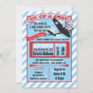 Retro Aeroplane Baby Shower with ticket invitation