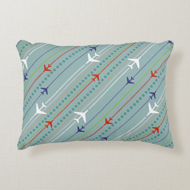 Retro Aeroplane Pattern Accent Pillow (Front)