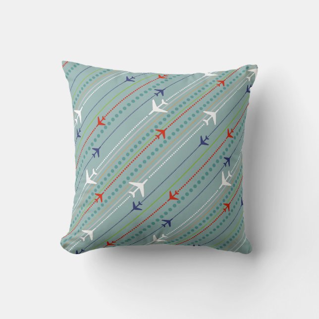 Retro Aeroplane Pattern Button Throw Pillow (Front)