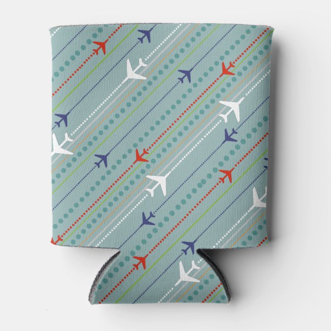 Retro Aeroplane Pattern Can Cooler (Front)