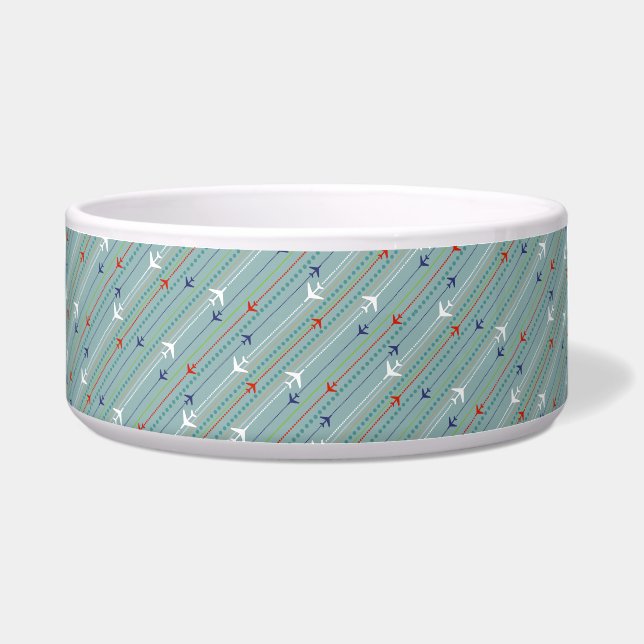 Retro Aeroplane Pattern Ceramic Pet Bowl (Front)