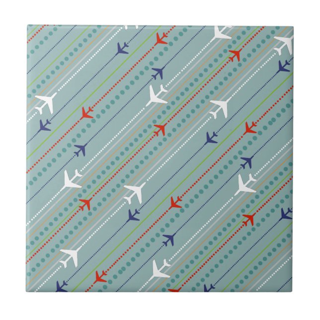Retro Aeroplane Pattern Ceramic Tile (Front)