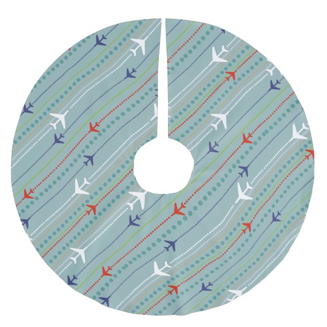 Retro Aeroplane Pattern Christmas Tree Skirt (Front)