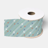 Retro Aeroplane Pattern Grosgrain Ribbon