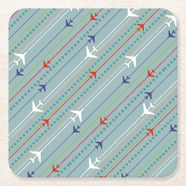 Retro Aeroplane Pattern Marble Hard Paper Coasters (Front)