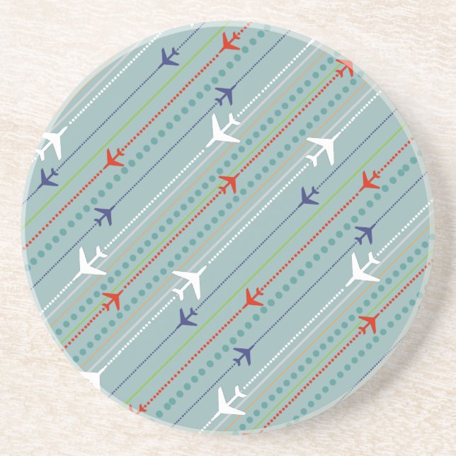 Retro Aeroplane Pattern Marble Sandstone Coaster (Front)