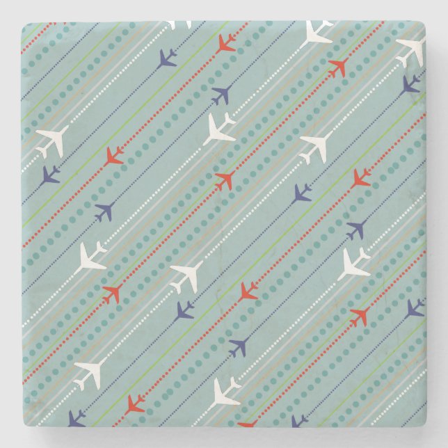 Retro Aeroplane Pattern Marble Stone Coaster (Front)