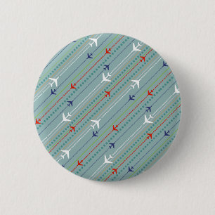 Retro Aeroplane Pattern Round Button