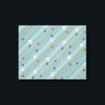 Retro Aeroplane Pattern Stretched Canvas Print<br><div class="desc">Fasten your seatbelt. This Retro Aeroplane Pattern Stretched Canvas Print is ready for takeoff. The design features lines of red, royal blue, and white, mid century modern aeroplanes flying across a steel blue background. Thin stripes of orange, lime green and grey, as well as lines of teal dots, add interest...</div>