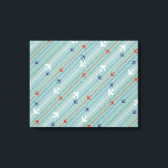 Retro Aeroplane Pattern Stretched Canvas Print<br><div class="desc">Fasten your seatbelt. This Retro Aeroplane Pattern Stretched Canvas Print is ready for takeoff. The design features lines of red, royal blue, and white, mid century modern aeroplanes flying across a steel blue background. Thin stripes of orange, lime green and grey, as well as lines of teal dots, add interest...</div>