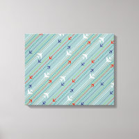 Retro Aeroplane Pattern Stretched Canvas Print