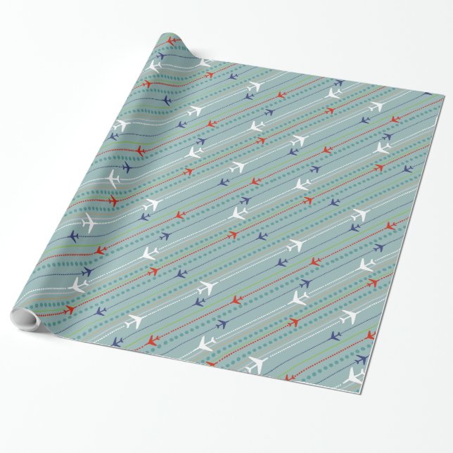 Retro Aeroplane Pattern Wrapping Paper (Unrolled)
