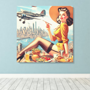 Retro Aeroplane Pin-up Illustration Canvas Print
