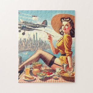 Retro Aeroplane Pin-up Illustration Jigsaw Puzzle