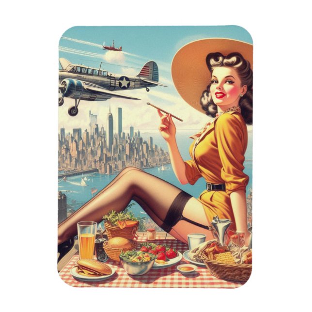 Retro Aeroplane Pin-up Illustration Magnet (Vertical)
