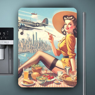 Retro Aeroplane Pin-up Illustration Magnet