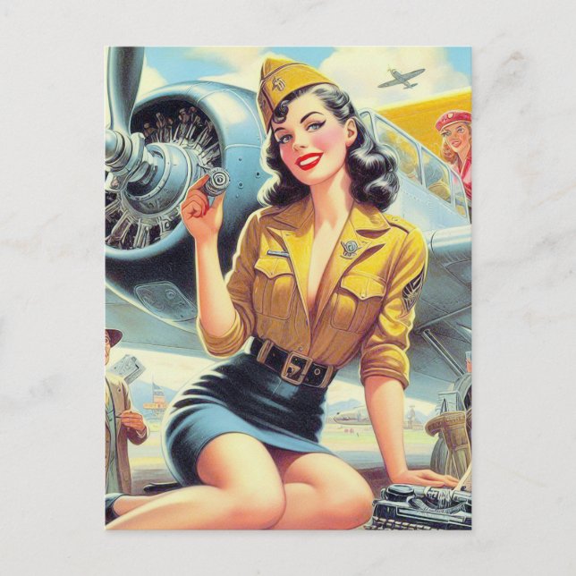 Retro Aeroplane Pin-up Postcard (Front)