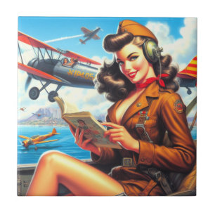 Retro Aeroplane Pin-up Tile