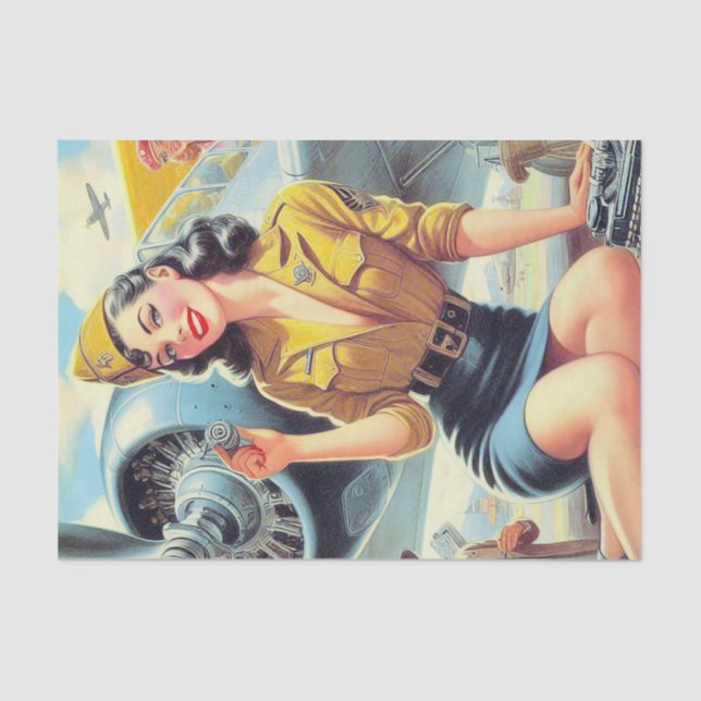 Retro Aeroplane Pin-up Tissue Paper (Front)