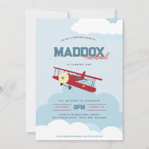 Retro Aeroplane Time Flies First Birthday Aviator  Invitation