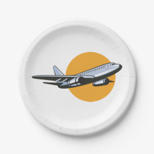 Retro Aeroplane Vintage Jet Travel Art Design  Paper Plate