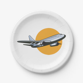Retro Aeroplane Vintage Jet Travel Art Design Paper Plate