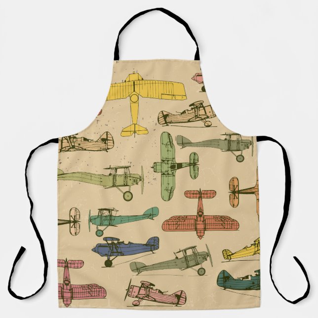 Retro Aeroplanes: Cracked Vintage Pattern. Apron (Front)