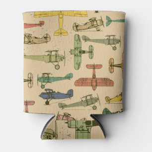 Retro Aeroplanes: Cracked Vintage Pattern. Can Cooler