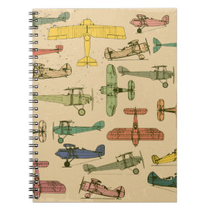 Retro Aeroplanes: Cracked Vintage Pattern. Notebook