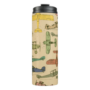 Retro Aeroplanes: Cracked Vintage Pattern. Thermal Tumbler