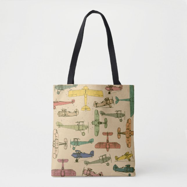 Retro Aeroplanes: Cracked Vintage Pattern. Tote Bag (Front)