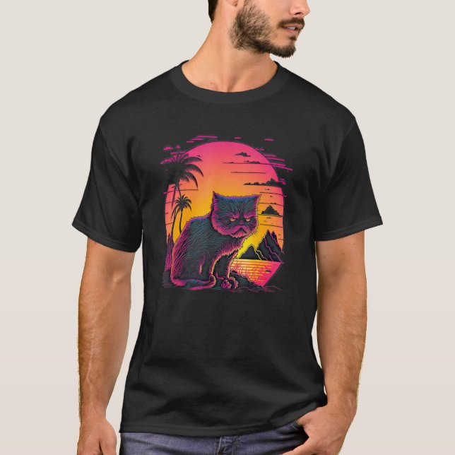 Retro Aesthetic Angry Cat T-Shirt (Front)
