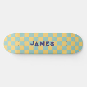 retro aesthetic blue checkerboard pattern skateboard