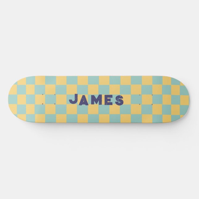 retro aesthetic blue checkerboard pattern skateboard (Horz)