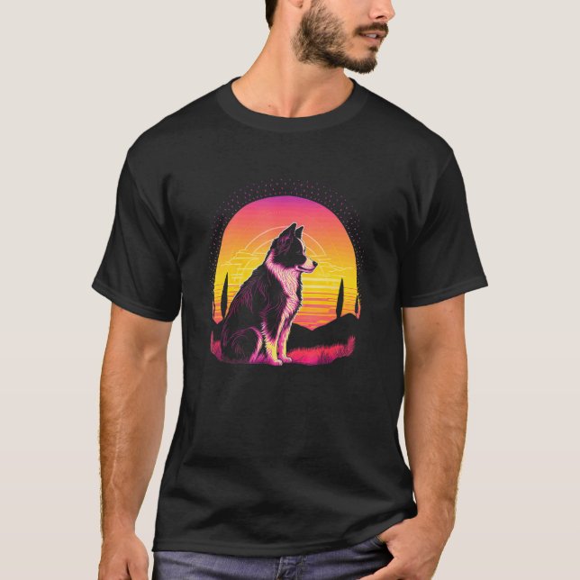 Retro Aesthetic Border Collie dog T-Shirt (Front)