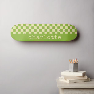 Retro Aesthetic Checkerboard Pattern Name Green   Skateboard