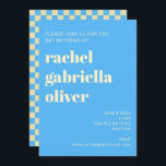 Retro Aesthetic Chequerboard Blue Bat Bar Mitzvah Invitation<br><div class="desc">Retro Aesthetic Chequerboard Pattern Blue and White Bat or Bar Mitzvah Invitation</div>